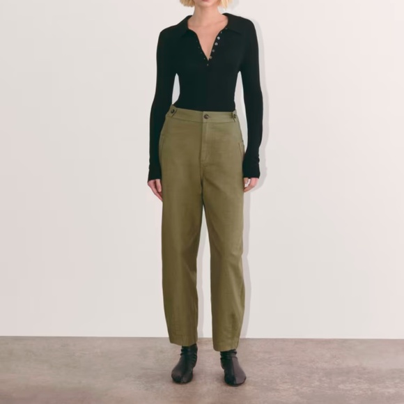 Everlane Pants - Everlane The Fatigue Barrel Pants High Rise Organic Cotton Linen Kalamata Size 8